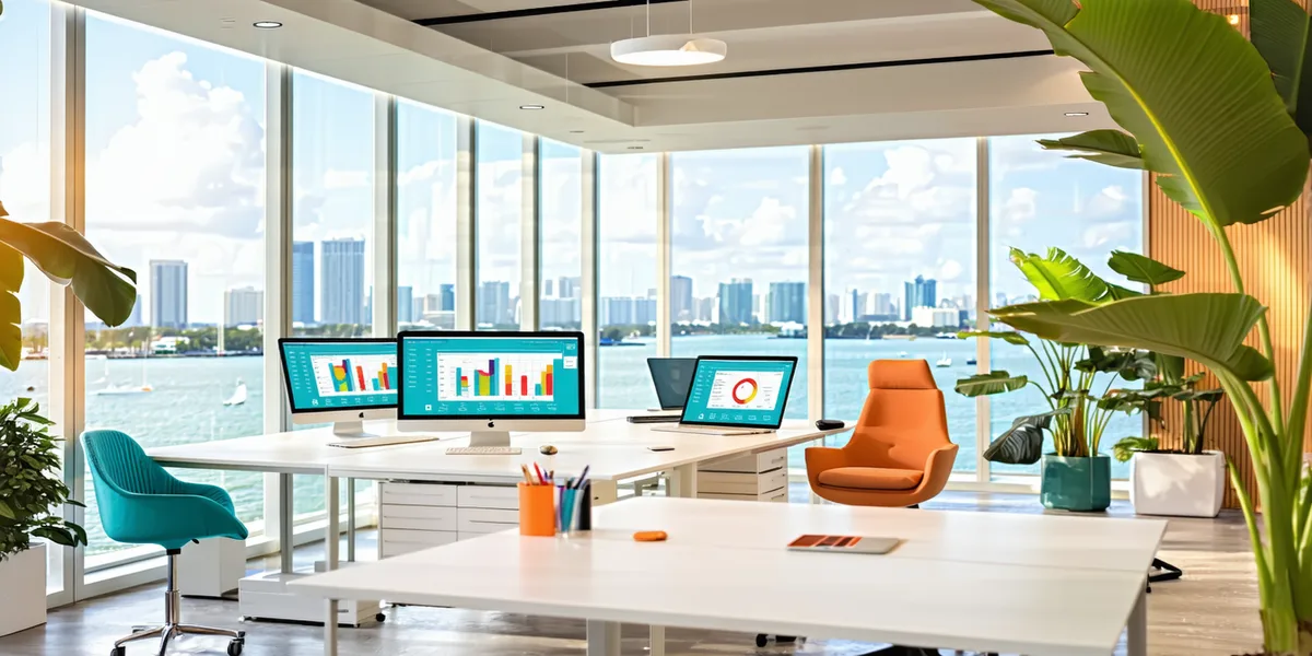 Strpricely team workspace in Miami Brickell with Biscayne Bay view